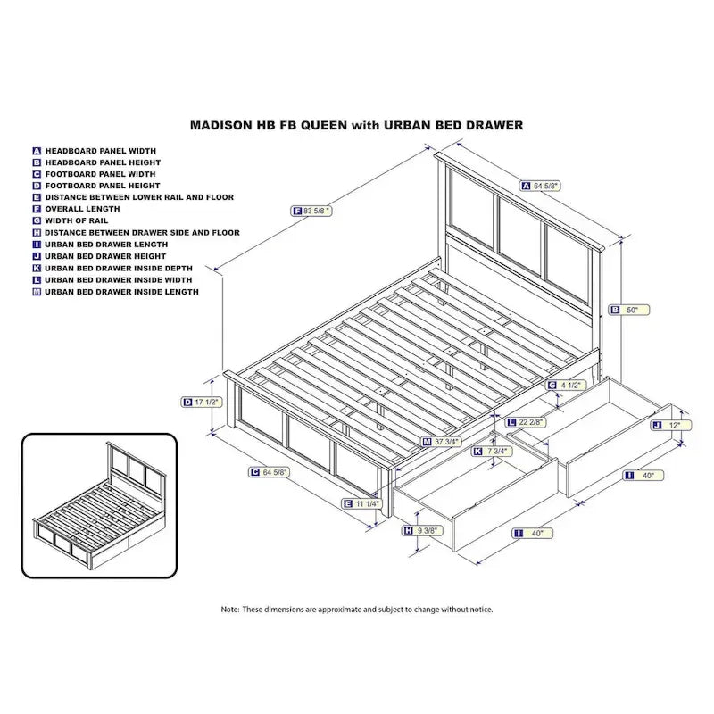 Lit plateforme Madison White Queen avec 2 tiroirs