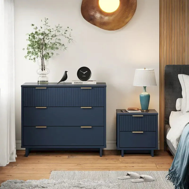 Ensemble commode et table de chevet 2 pièces Granville en bois massif moderne