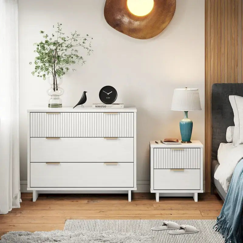 Ensemble commode et table de chevet 2 pièces Granville en bois massif moderne