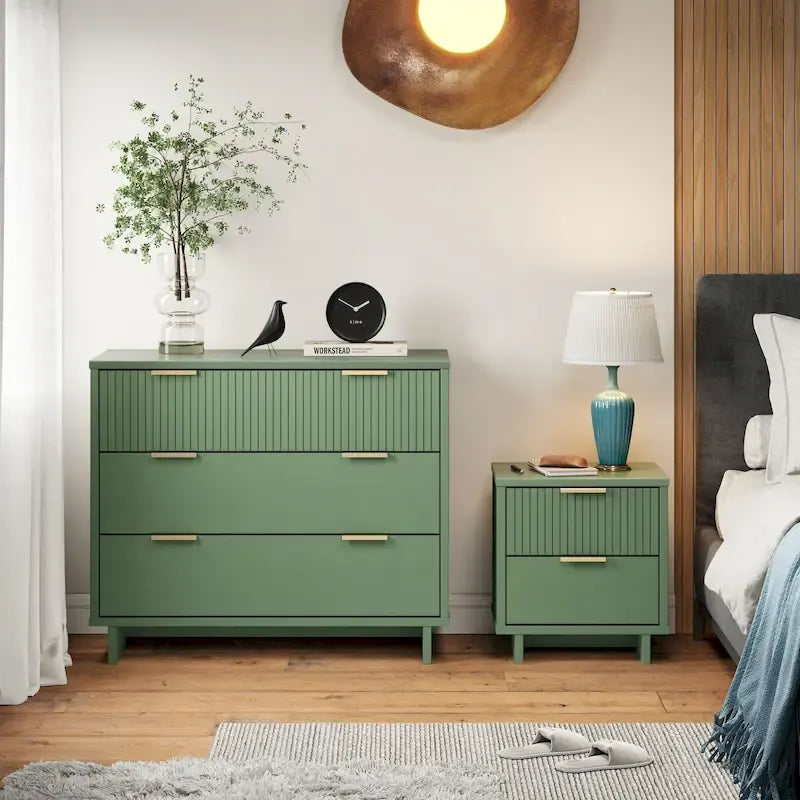 Ensemble commode et table de chevet 2 pièces Granville en bois massif moderne