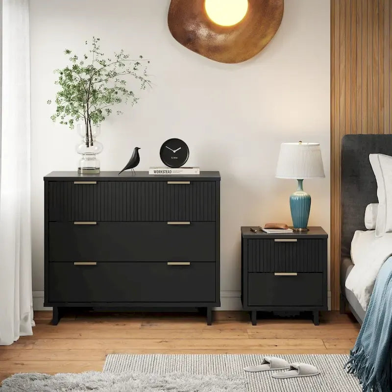 Ensemble commode et table de chevet 2 pièces Granville en bois massif moderne