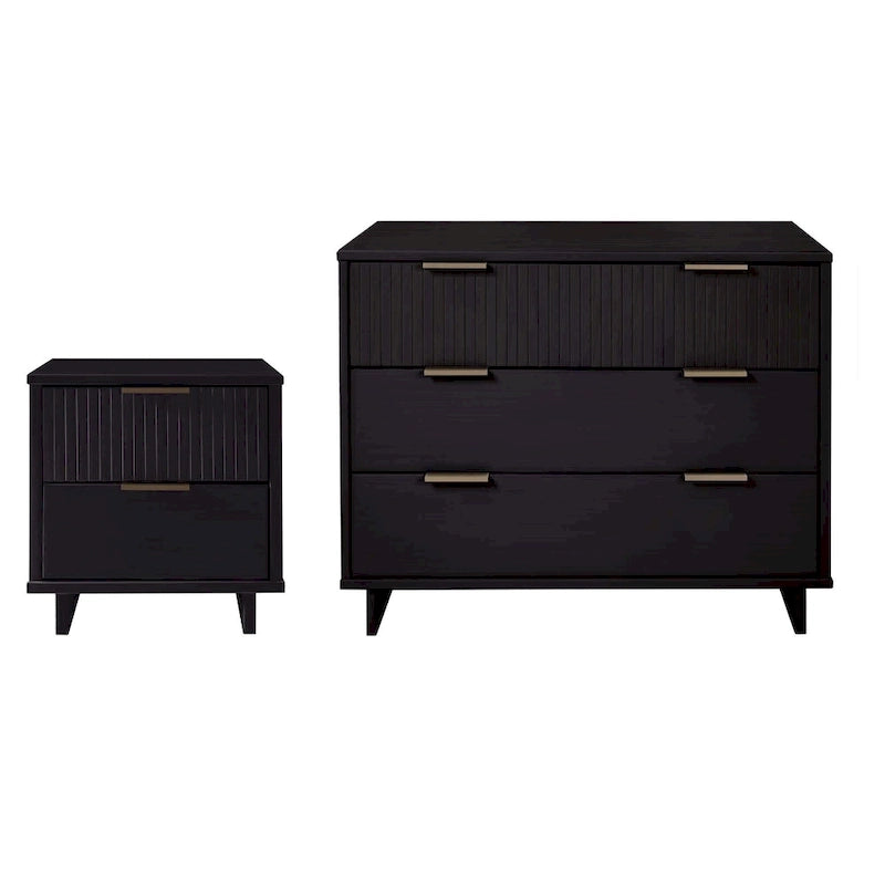 Ensemble commode et table de chevet 2 pièces Granville en bois massif moderne