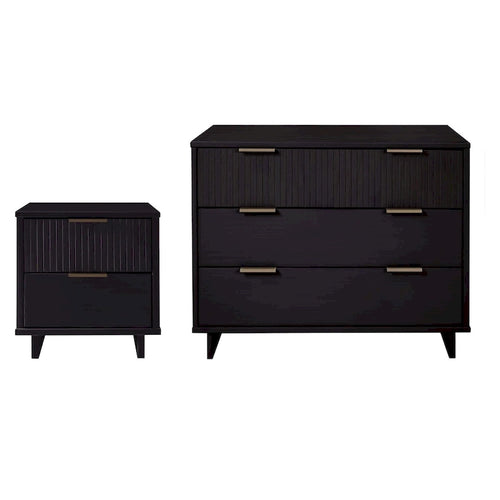 Ensemble commode et table de chevet 2 pièces Granville en bois massif moderne