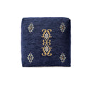 Pouf Sevita en mélange de polyester, motifs damassés traditionnels, marine/moutarde