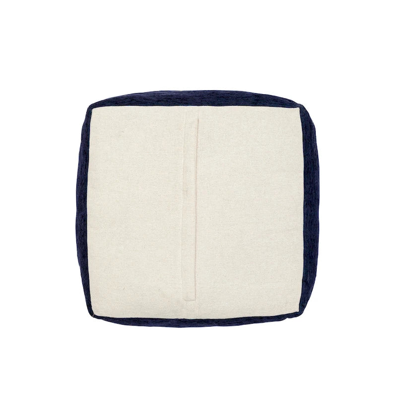 Pouf Sevita en mélange de polyester, motifs damassés traditionnels, marine/moutarde