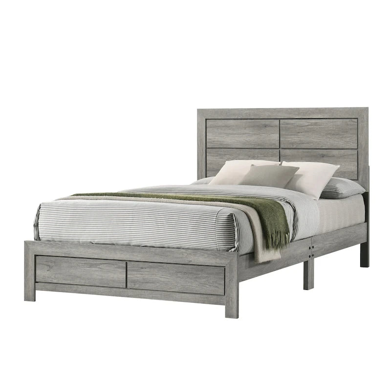 Ensemble de chambre à coucher rustique plateforme 6 pièces gris Jan