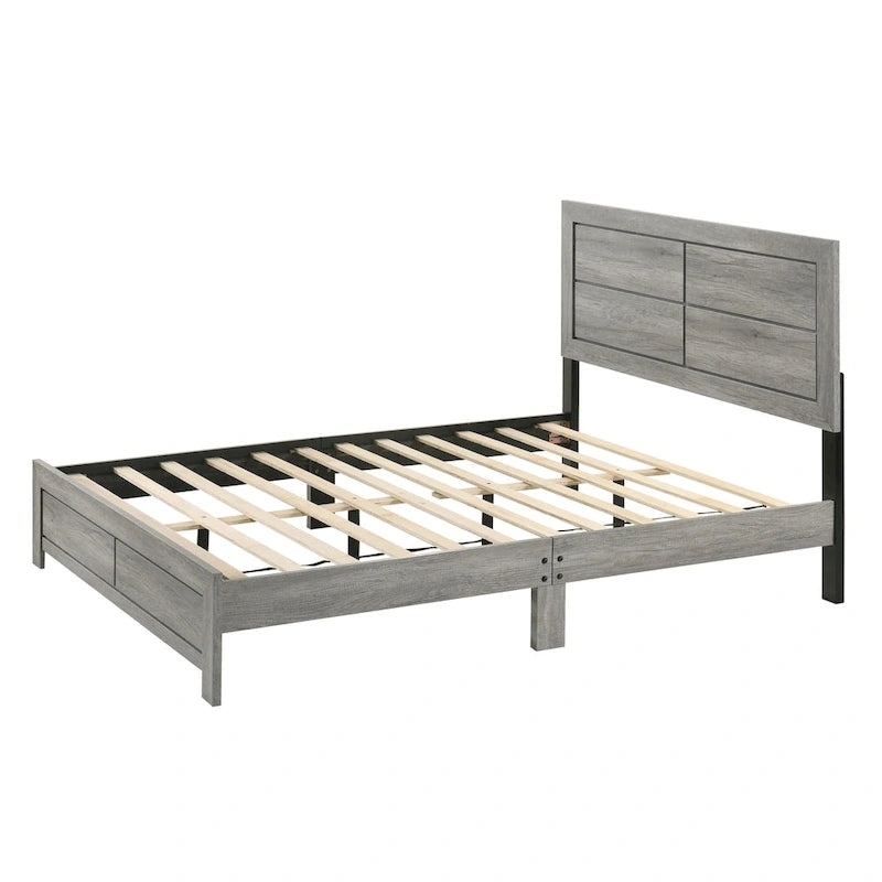 Ensemble de chambre à coucher rustique plateforme 6 pièces gris Jan