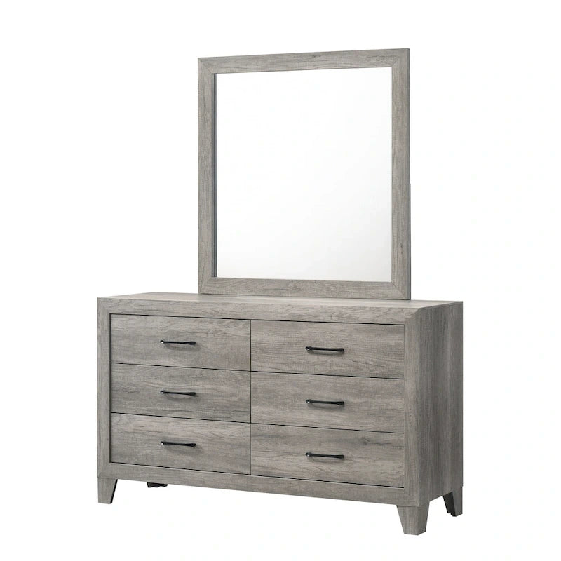 Ensemble de chambre à coucher rustique plateforme 6 pièces gris Jan