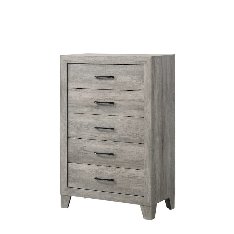 Ensemble de chambre à coucher rustique plateforme 6 pièces gris Jan