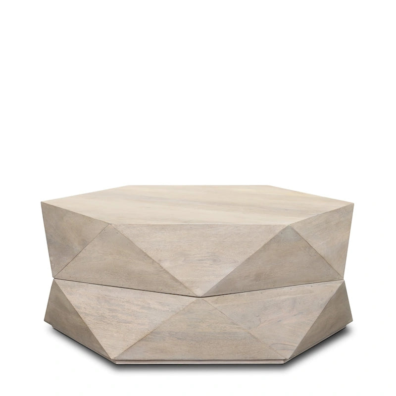Table basse hexagonale en bois massif Arreto avec rangement