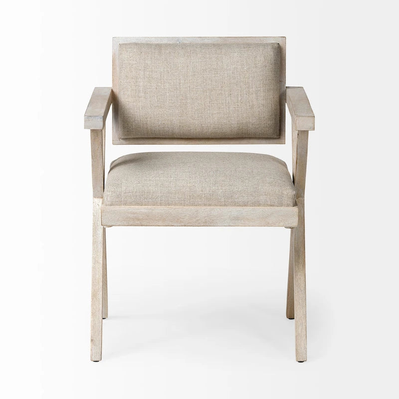 Chaise de salle à manger Topanga en tissu beige avec cadre en bois massif blond - 23L x 22P x 31,5H