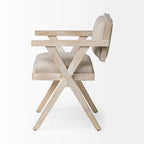 Chaise de salle à manger Topanga en tissu beige avec cadre en bois massif blond - 23L x 22P x 31,5H