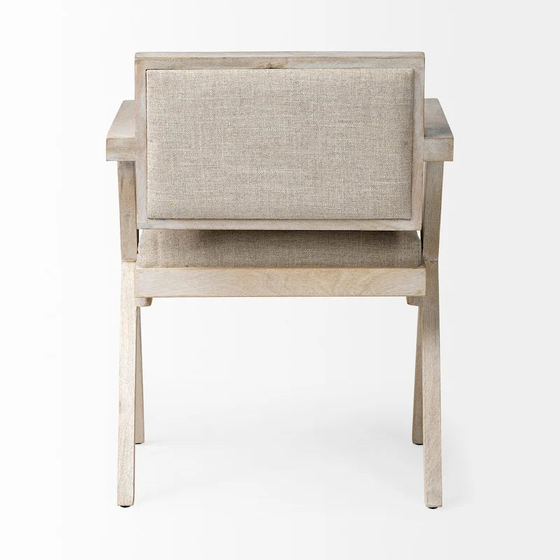 Chaise de salle à manger Topanga en tissu beige avec cadre en bois massif blond - 23L x 22P x 31,5H