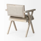 Chaise de salle à manger Topanga en tissu beige avec cadre en bois massif blond - 23L x 22P x 31,5H