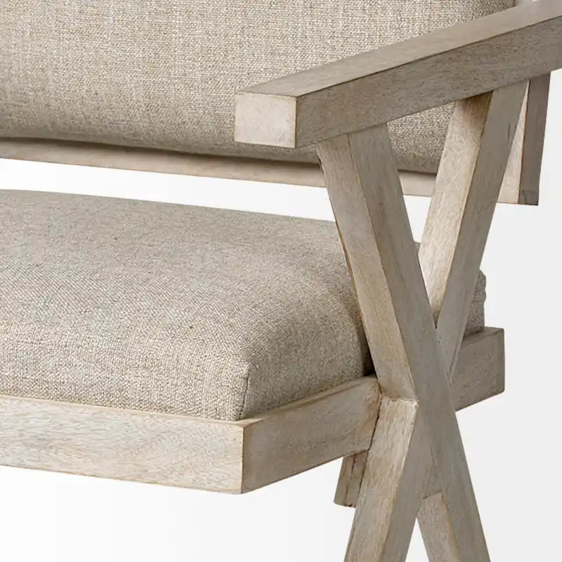 Chaise de salle à manger Topanga en tissu beige avec cadre en bois massif blond - 23L x 22P x 31,5H