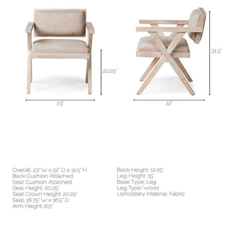 Chaise de salle à manger Topanga en tissu beige avec cadre en bois massif blond - 23L x 22P x 31,5H