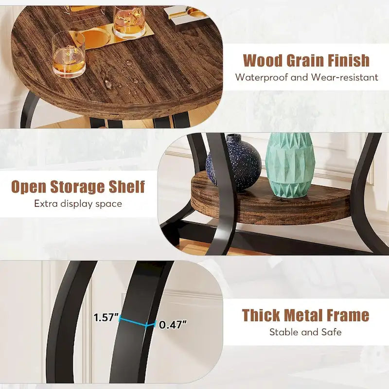 Table d'appoint demi-ronde, table d'appoint demi-lune en bois à 2 niveaux petite table d'appoint semi-circulaire