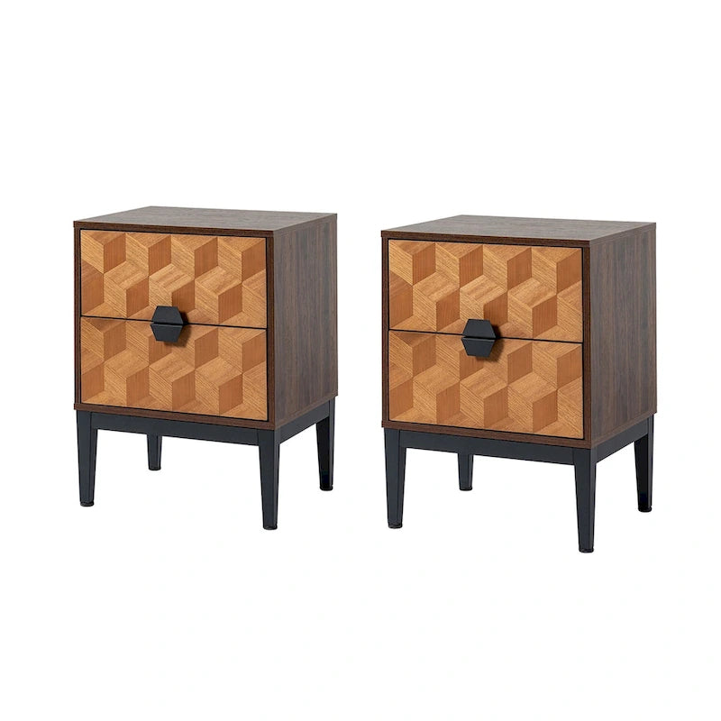 Table de chevet moderne 25 po de haut à 2 tiroirs avec station de recharge et pieds réglables (lot de 2) par HULALA HOME