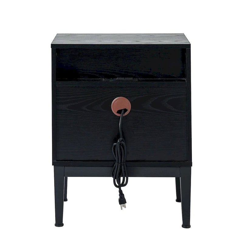 Table de chevet moderne 25 po de haut à 2 tiroirs avec station de recharge et pieds réglables (lot de 2) par HULALA HOME