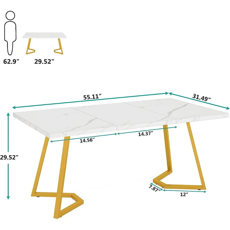 Table de salle à manger moderne, table de salle à manger de 140 cm pour 4 à 6 personnes