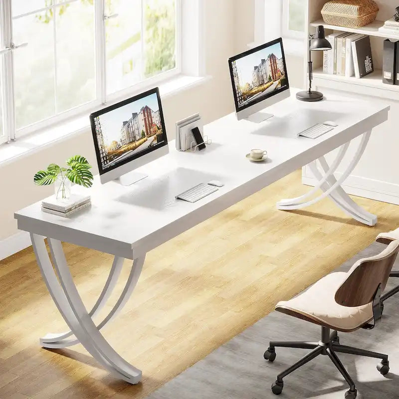78,74 Bureau d'ordinateur double extra-long avec pieds métalliques uniques pour bureau à domicile