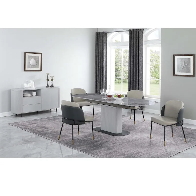 Somette Kimmy Lot de 2 chaises de salle à manger bicolores en similicuir gris avec détails dorés - Hauteur standard