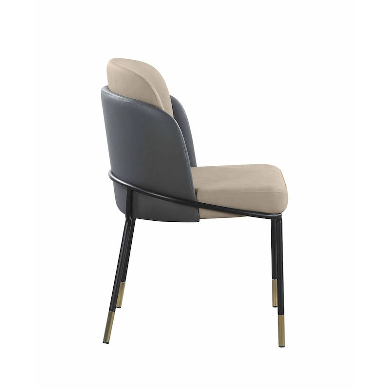 Somette Kimmy Lot de 2 chaises de salle à manger bicolores en similicuir gris avec détails dorés - Hauteur standard