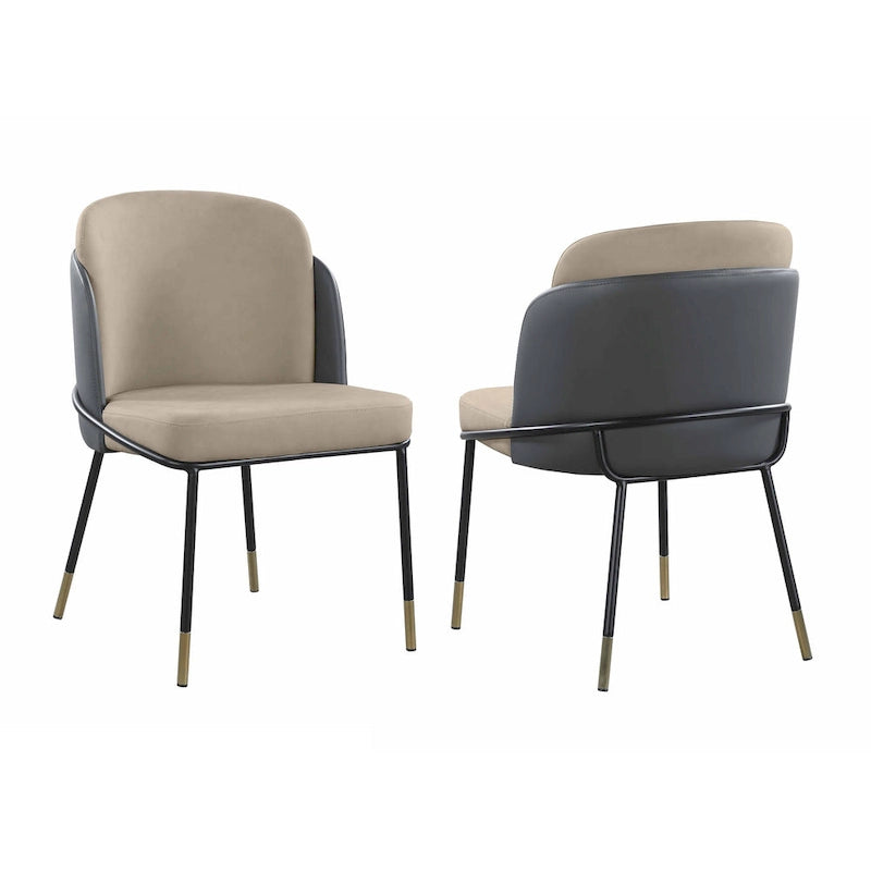Somette Kimmy Lot de 2 chaises de salle à manger bicolores en similicuir gris avec détails dorés - Hauteur standard