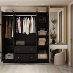 Famapy Armoire Moderne avec Miroir Rangement de Penderie: Barres Robustes, Tiroirs Coulissants Pratique et Élégante