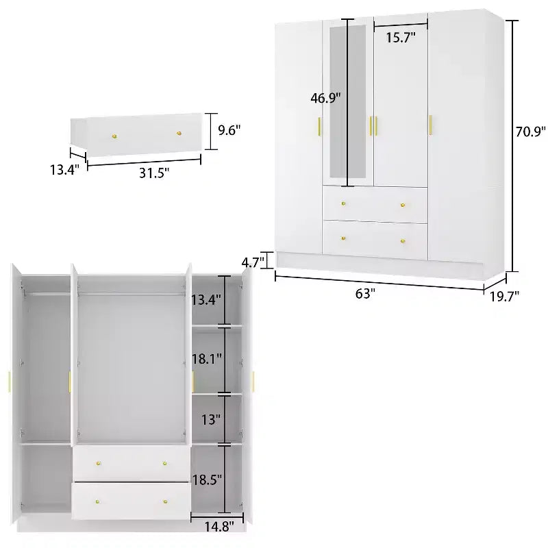 Famapy Armoire Moderne avec Miroir Rangement de Penderie: Barres Robustes, Tiroirs Coulissants Pratique et Élégante