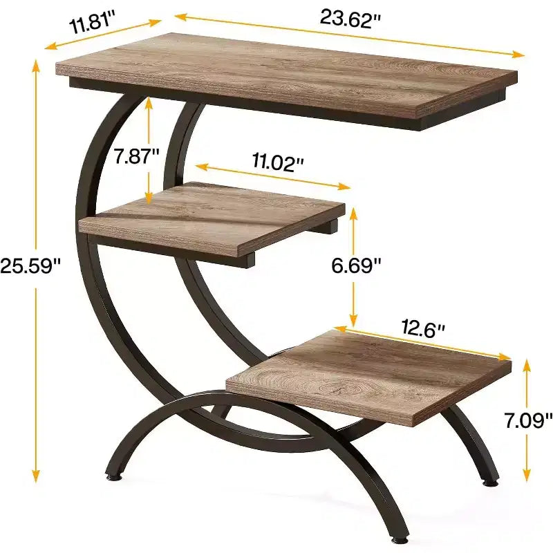 Table d'appoint industrielle en forme de C à 3 niveaux Lantine pour salon