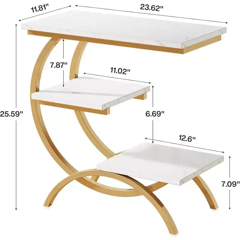 Table d'appoint industrielle en forme de C à 3 niveaux Lantine pour salon