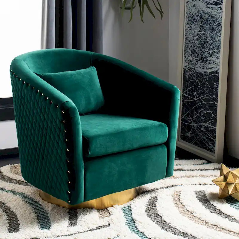 SAFAVIEH Couture Fauteuil club pivotant matelassé Ikram - 76,2 L x 81,3 P x 76,2 H cm