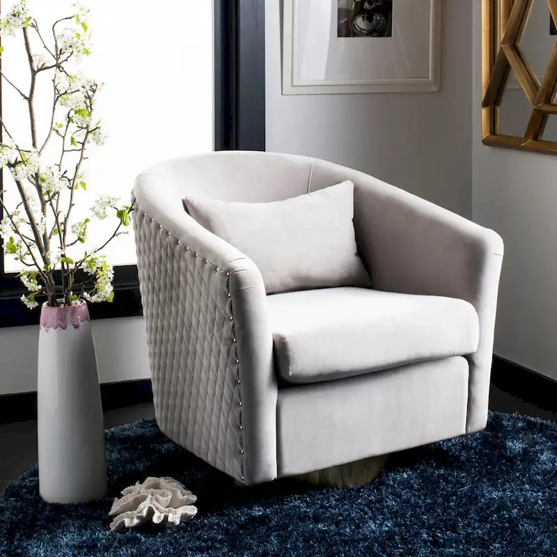 SAFAVIEH Couture Fauteuil club pivotant matelassé Ikram - 76,2 L x 81,3 P x 76,2 H cm
