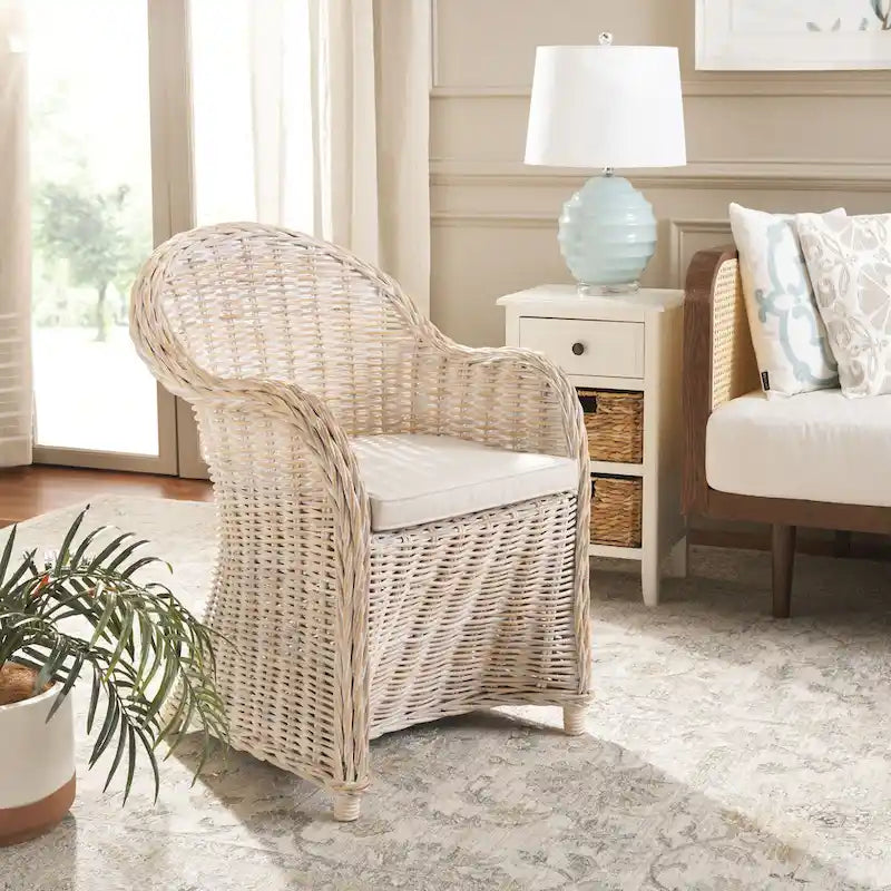 Fauteuil club en rotin jaune Sinja de SAFAVIEH - 24 x 26 x 35 - 24Lx26Px35H