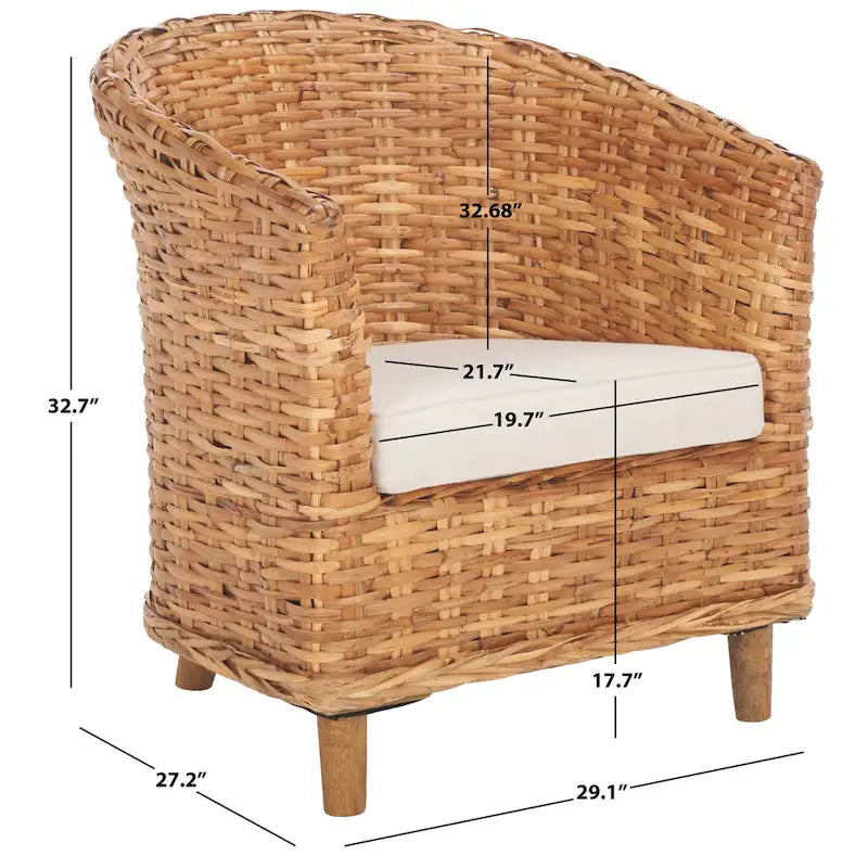 Fauteuil tonneau SAFAVIEH Charla en rotin avec coussin – 29,1 x 27,2 x 32,7 – 29 la. x 27 prof. x 33 h.