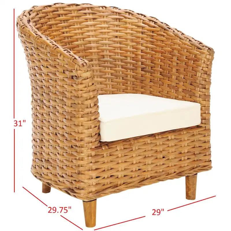 Fauteuil tonneau SAFAVIEH Charla en rotin avec coussin – 29,1 x 27,2 x 32,7 – 29 la. x 27 prof. x 33 h.