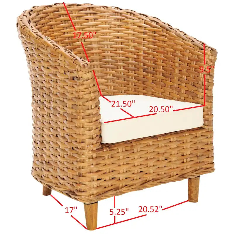 Fauteuil tonneau SAFAVIEH Charla en rotin avec coussin – 29,1 x 27,2 x 32,7 – 29 la. x 27 prof. x 33 h.