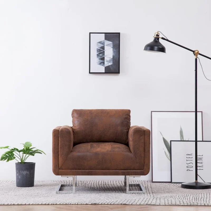 vidaXL Cube Armchair Brown Faux Suede Leather - 33 x 24.4 x 28.7