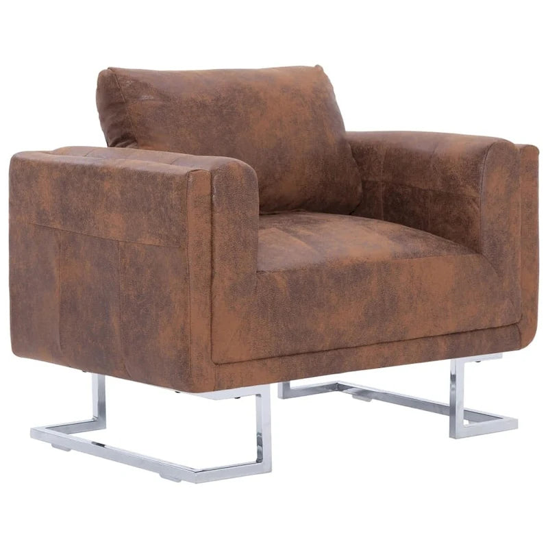 vidaXL Fauteuil cubique en similicuir suédé marron - 33 x 24.4 x 28.7