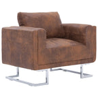 vidaXL Fauteuil cubique en similicuir suédé marron - 33 x 24.4 x 28.7