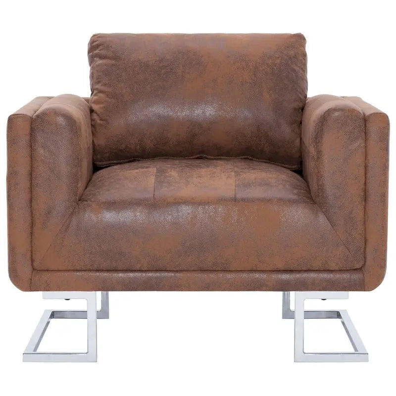 vidaXL Fauteuil cubique en similicuir suédé marron - 33 x 24.4 x 28.7