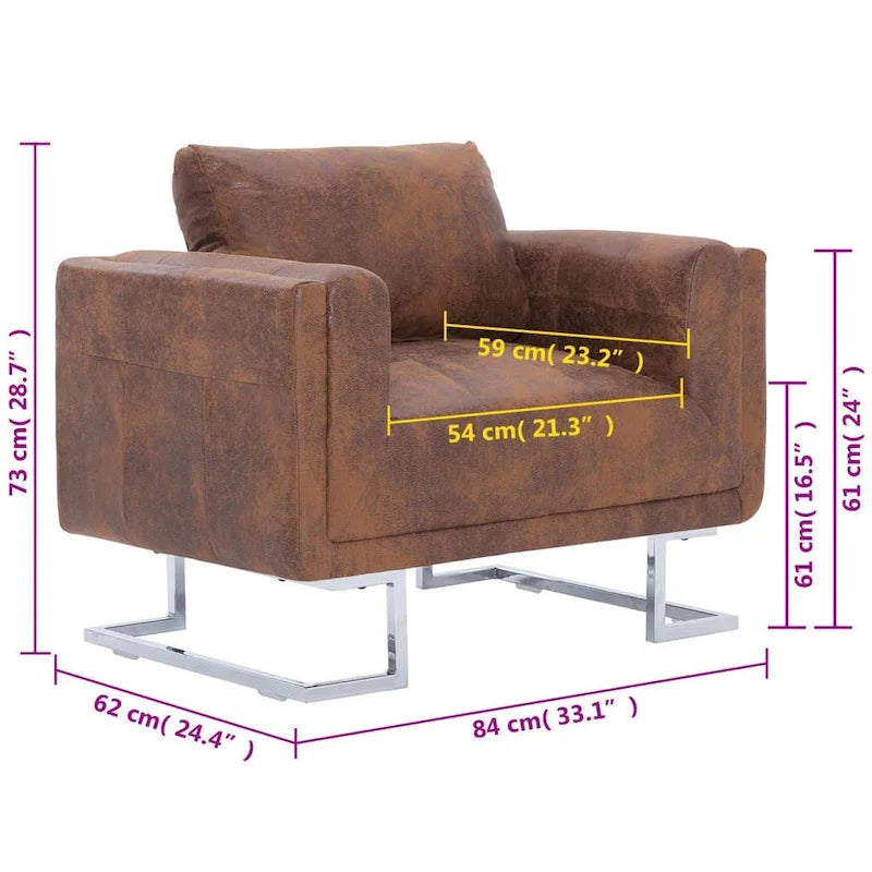 vidaXL Fauteuil cubique en similicuir suédé marron - 33 x 24.4 x 28.7