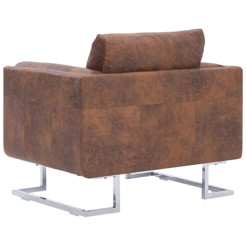 vidaXL Fauteuil cubique en similicuir suédé marron - 33 x 24.4 x 28.7