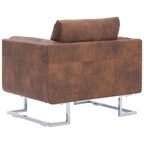 vidaXL Fauteuil cubique en similicuir suédé marron - 33 x 24.4 x 28.7