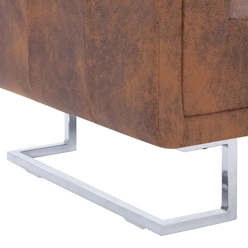 vidaXL Fauteuil cubique en similicuir suédé marron - 33 x 24.4 x 28.7