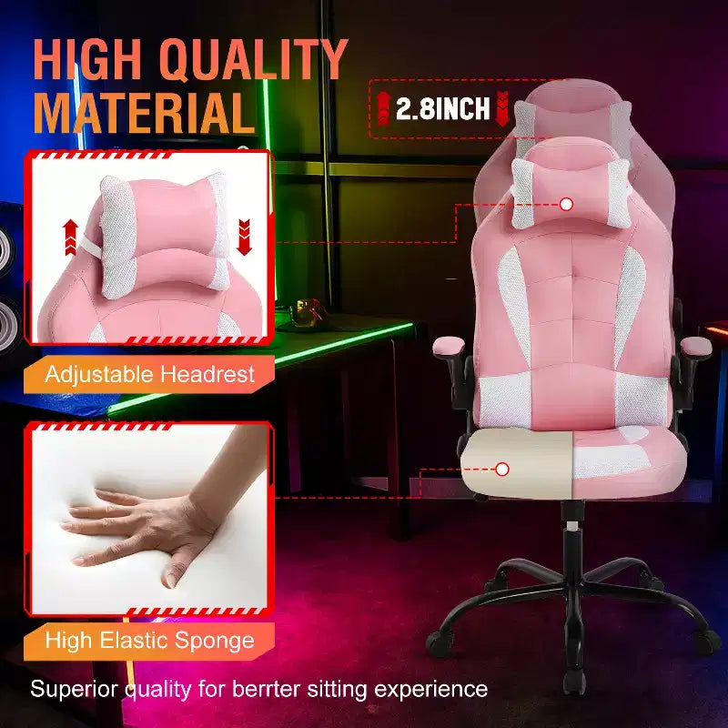 FDW Fauteuil de bureau de jeu Chaise de bureau avec support lombaire Accoudoirs relevables Appuie-tête