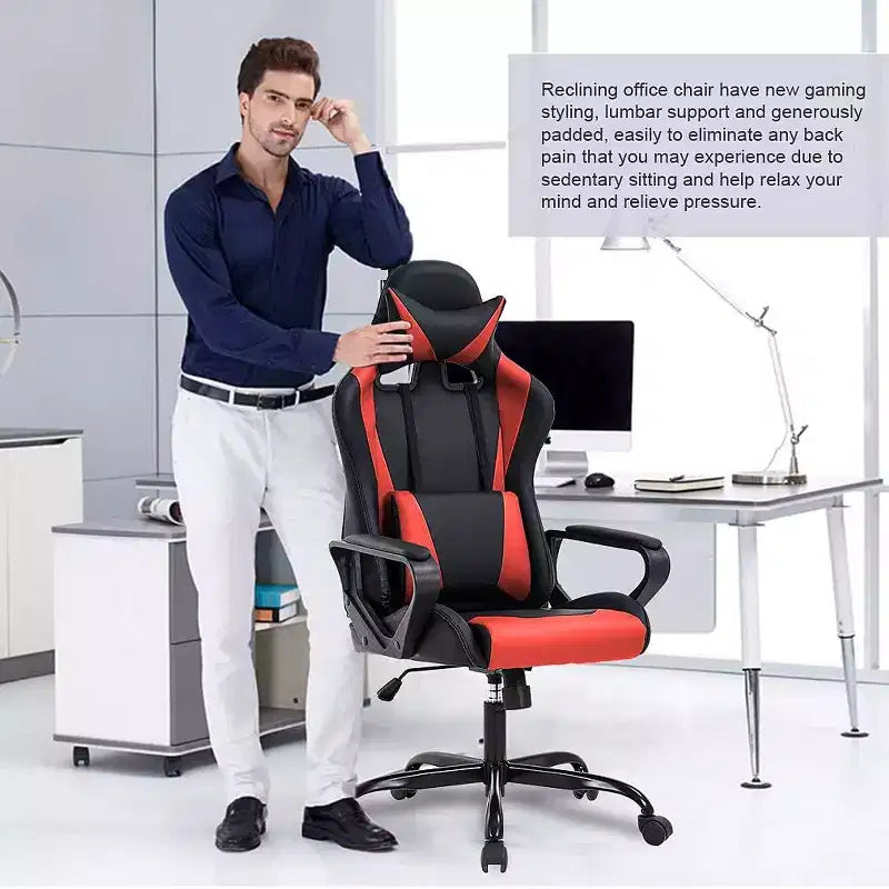FDW Chaise de Bureau Chaise Gaming Chaise de Bureau Fauteuil de Direction avec Support Lombaire Tabouret Réglable Chaise d'Ordinateur Pivotante à Roulettes