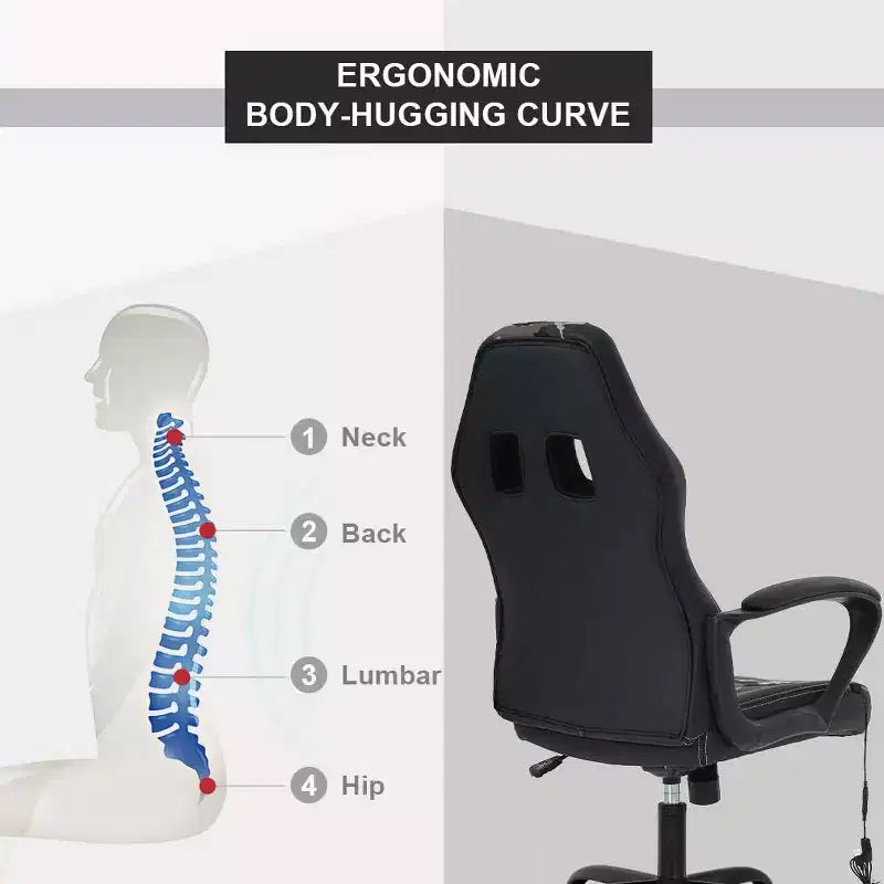 FDW Chaise de bureau gamer, Chaise de bureau ergonomique avec massage, Fauteuil de bureau en cuir PU avec support lombaire, appui-tête et accoudoirs