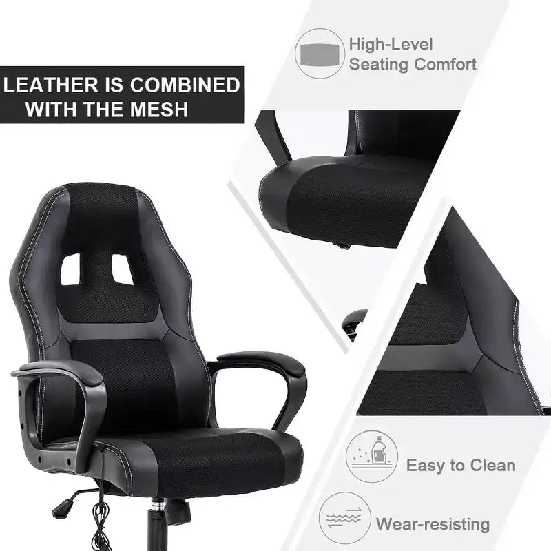 FDW Chaise de bureau gamer, Chaise de bureau ergonomique avec massage, Fauteuil de bureau en cuir PU avec support lombaire, appui-tête et accoudoirs